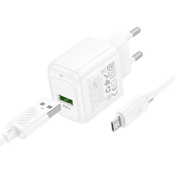 МЗП Hoco CS52A Surplus QC3.0 (1USB-A) + кабель USB to MicroUSB White | Зображення 1