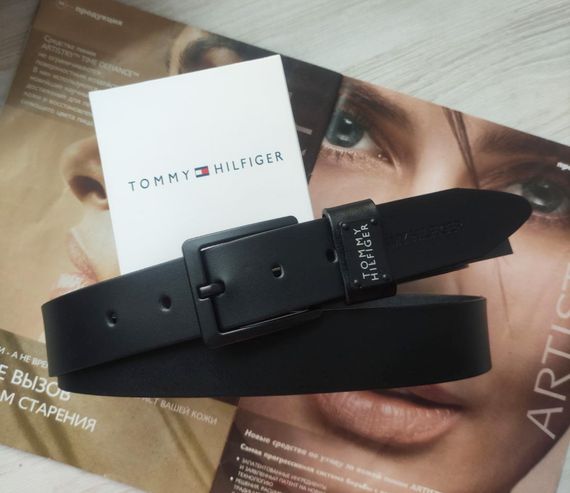 Мужской подарочный набор TOMMY черный кожаный ремень и кошелек | Зображення 2