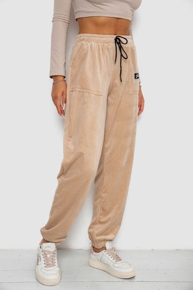 Спортивные штаны велюровые женские на флисе, цвет светло-бежевый, 238R58649-1 | Зображення 2