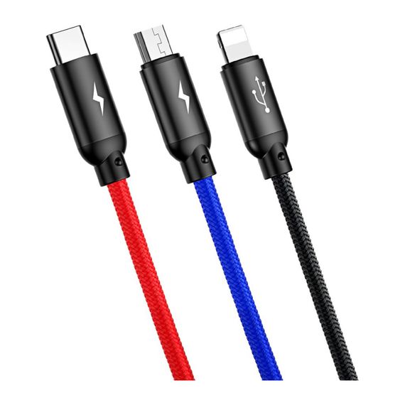 Дата кабель USB 2.0 AM to Lightning + Micro 5P + USB-C 1.2m 5A black Baseus (CAMLT-BSY01) | Зображення 1