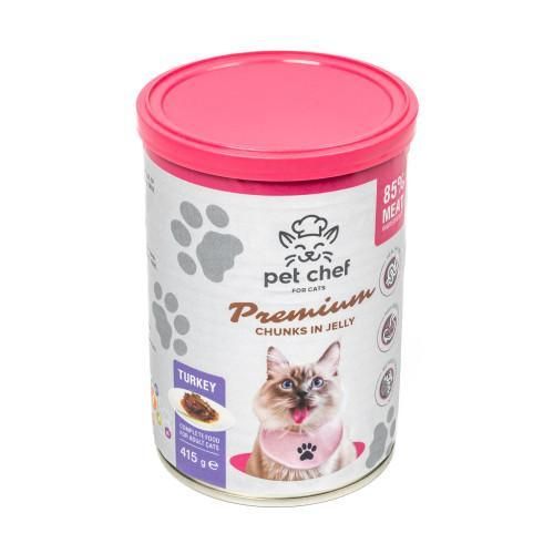 Корм вологий для дорослих котів Pet Chef, шматочки в желе з індичкою 415 г | Зображення 4