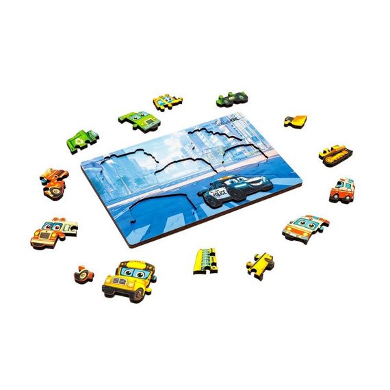 Деревянный пазл-вкладыш "Умный мир: Городской транспорт" Puz-88747 А5, 18 элементов | Зображення 1