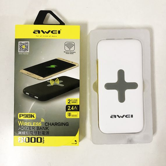 Power Bank AWEI P98K (Бездротова зарядка) 8000 mAh. JY-722 Колір білий | Зображення 2