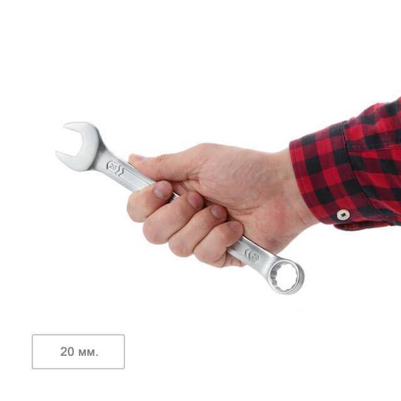 Ключ комбінований 20 мм Cr-V, покриття сатин-хром; PROF DIN3113 INTERTOOL XT-10201 | Зображення 3
