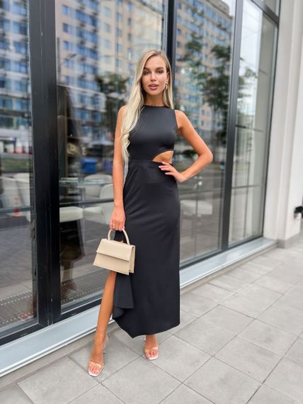 Женское красивое стильное асимметричное летнее платье KI229 цвет черный, размер XS | Зображення 4