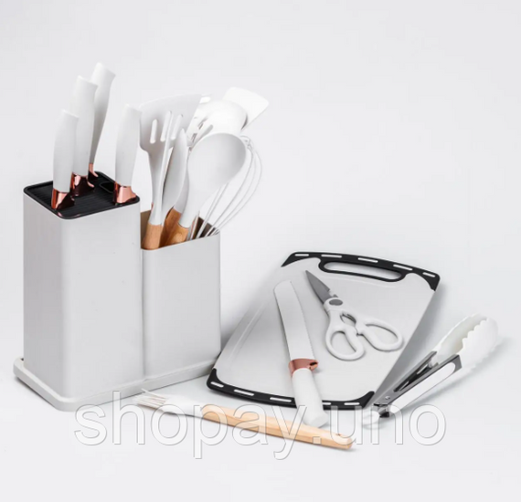 Кухонний набір ножів та аксесуарів Kitchenware Set, 20 предметів ∙ Інструменти для кухні з підставкою та обробною дошкою | Зображення 3