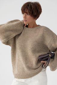 В'язана однотонна кофта з рукавами-ліхткриками - кавовий цвет, ONE SIZE (є розміри)