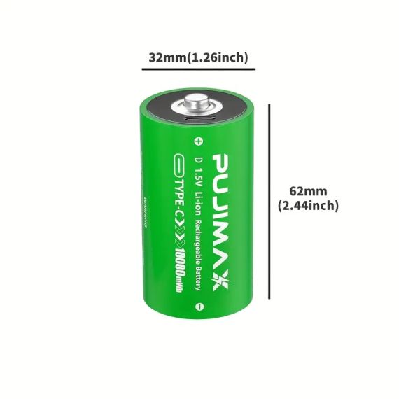 PUJIMAX 1.5V D-типу літієві акумулятори, високоякісні, ємність 10 000 мАг·год, стабільна напруга