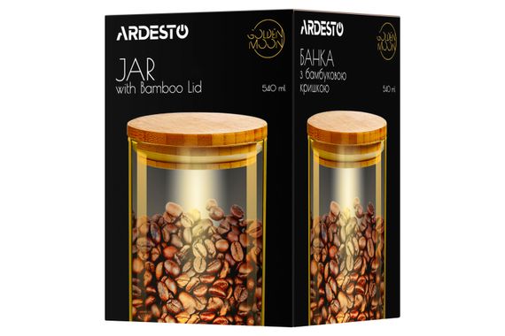 Банка для зберігання ARDESTO Golden Moon, 540мл, скло, бамбук, кругла, золотистий (AR1354BLRG) | Зображення 4