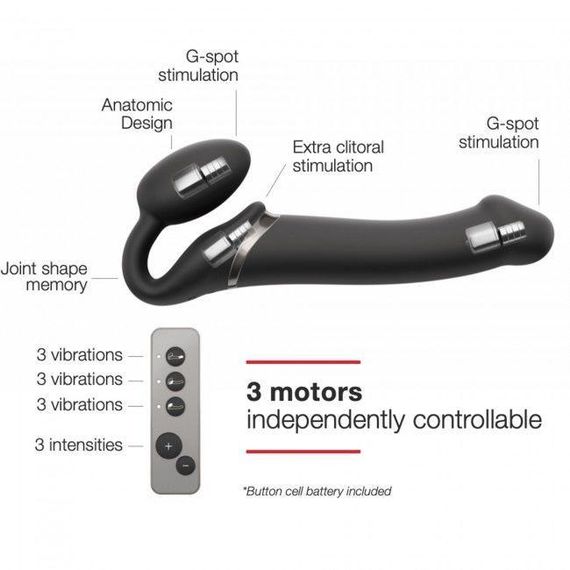 Безремінний страпон з вібрацією Strap-On-Me Vibrating Black M, діаметр 3,8см, пульт ДК, регульований Sex Aura | Зображення 5