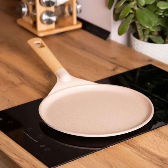 Алюмінієва млинцева сковорода з мармуровим антипригарним покриттям Ø 28 см, товсте дно MGC бежевий HP-4-430CR | Зображення 1