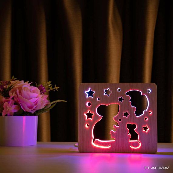 Светильник ночник ArtEco Light из дерева LED "Мышки и сыр" с пультом и регулировкой... | Зображення 3