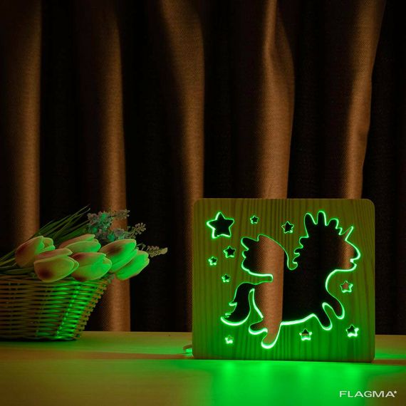 Светильник ночник ArtEco Light из дерева LED " единорог" с пультом и... | Зображення 5