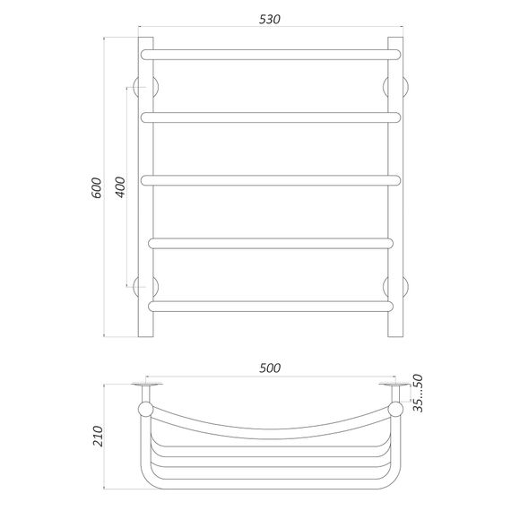 Рушникосушарка UNIO LКD W 600-500-5 Драбинка Каскад Дуга (20867) | Зображення 1
