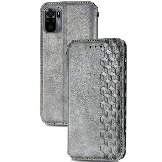 Шкіряний чохол-книжка GETMAN Cubic (PU) для Xiaomi Redmi Note 10 / Note 10s Штучна шкіра, Слот для візитки, Червоний Сірий, Штучна шкіра, Слот для візитки | Зображення 1