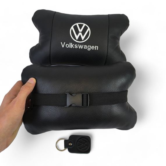 Набор подушек 2шт в авто Volkswagen из натуральной кожи, на подголовник в машину, Автомобильная подушка | Зображення 7