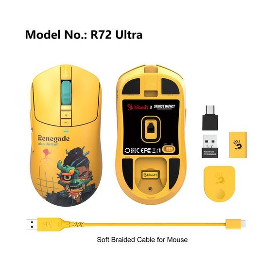 Миша ігрова бездротова Bloody R72 Ultra, жовта з малюнком | Зображення 8