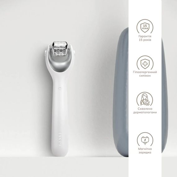 Электронный роллер для лица с микроиглами GESKE MicroNeedle Face Roller 9в1 gray, Белый | Зображення 2