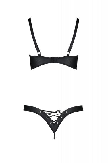 Комплект из экокожи Passion CELINE BIKINI 6XL/7XL black, открытый бра, стринги со шнуровкой sexstyle | Зображення 3
