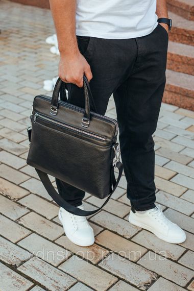 Шкіряна чоловіча ділова сумка 38x29x8, папка портфель для роботи  Tiding Bag 30987 чорна | Зображення 8