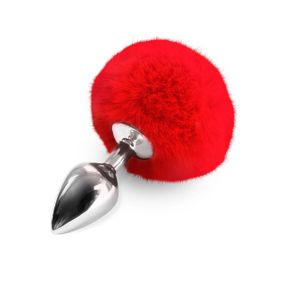 Металлическая анальная пробка М Art of Sex - Metal Butt plug Rabbit Tail Red, диаметр 3,4 см Sex Aura