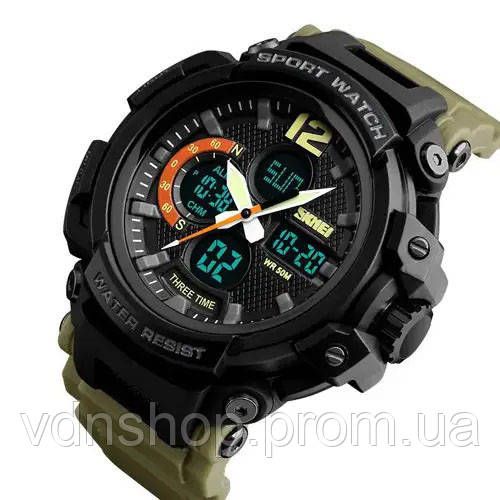 Стильні тактичні годинники для чоловіків SKMEI 1343KH KHAKI, Чоловічі водостійкі кварцові годинники IY-11 | Зображення 3