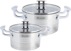 Набір 2 каструлі Kamille Casserote 1.5л і 2.4л з нержавіючої сталі зі скляними кришками