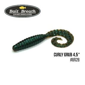 Силіконова приманка, Їстівний силікон Bait Breath Curly Grub 4,5" (8шт) (Ur28 Motoroil/green)