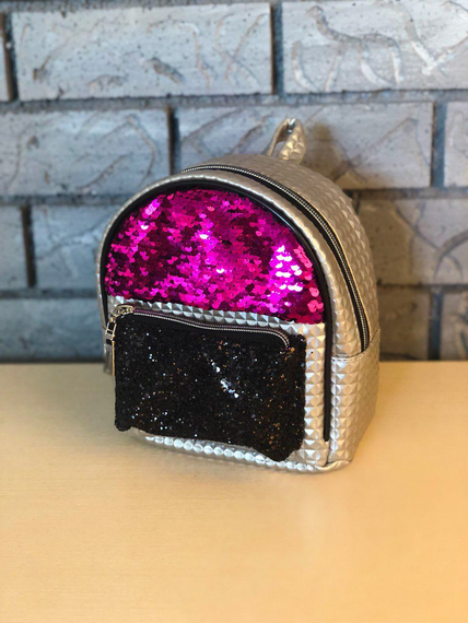 Рюкзак паєтки маленький світлий малиново-чорний