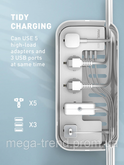 Подовжувач мережевий 2 метри Ldnio Management Power Strip Box  ⁇ 2500W, 3USB, 5 Sockets, 3.1 A ⁇  мережевий фільтр | Зображення 6