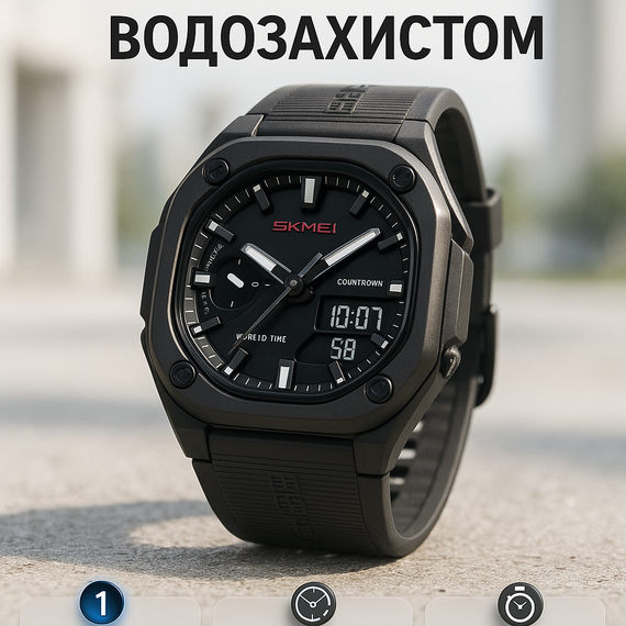 Хороший наручний годинник чоловічий SKMEI 2328TRBK, Годинник кварцовий армійський Рибальський SI-27
