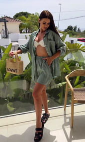 Женский летний костюм двойка шорты и рубашка LY25028 цвет оливковый, размер 46/48