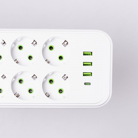 Сетевой фильтр удлинитель на 8 розеток с 3 USB 1 Type-C и кнопкой отключения F20U 2.8 м Белый HP-5-27 | Зображення 4