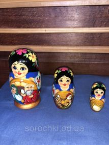 Сувенір " Матрьошка", казкові персонажі, "курочка ряба", трійка, ручна робота, береза, висота 10 см