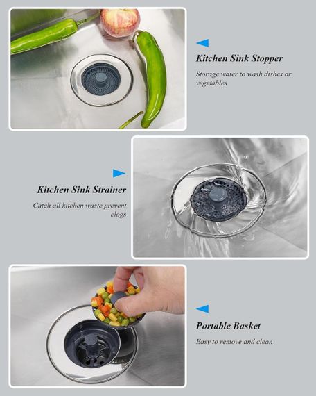 Зливна пробка-фільтр для кухонної мийки 2 шт, заглушка для раковини 70-86 мм, для утримування води, запаху, фільтрації відходів | Зображення 4