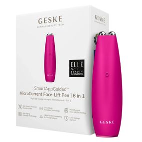Микротоковая ручка для подтяжки кожи лица GESKE MicroCurrent Face-Lift Pen 6в1 white, Малиновый