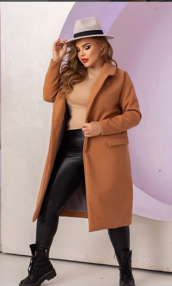 Женское длинное кашемировое пальто больших размеров MI549/1 цвет мокко, размер 54/56 | Зображення 3