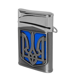 Газовая Турбо Зажигалка С Гербом Украины Серебристая "Тризуб"