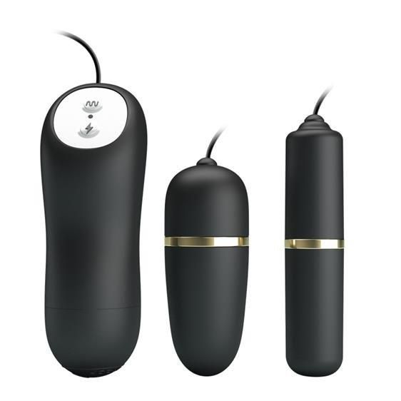 Віброяйце з вібропулею - Pretty Love Electric Stimulation Double Vibro-Bullets Black Sex Aura | Зображення 2
