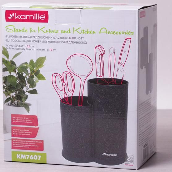 Колода для ножів Kamille Brash Stand подвійна 22см пластикова | Зображення 6