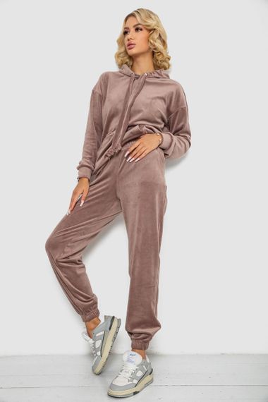 Спортивный костюм женский велюровый, цвет темно-бежевый, 241R1530-5 | Зображення 2