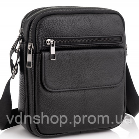Шкіряна чоловіча сумка 17х21х5, барсетка через плече Tiding Bag 4134A чорна
