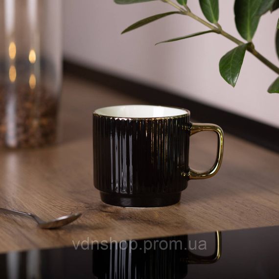 Чашка порцелянова із золотим обідком та золотою ручкою 300 (мл) Чорна RX-N231129B | Зображення 3