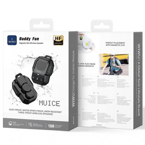 Bluetooth Колонка WiWU SPK-001 Buddy Fun with Magnetic Clip 3W Black | Зображення 1