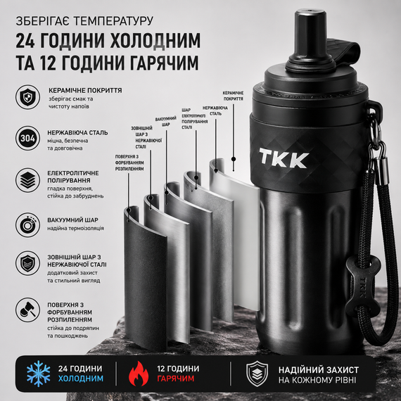 Термос TKK 500 мл — Темне срібло, із силіконовою насадкою-соскою, вакуумна ізоляція для активного життя | Зображення 5