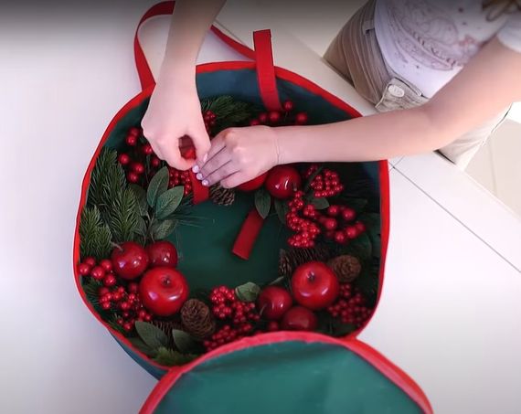Сумка-чохол для зберігання новорічних прикрас кругла d-40 см зелена | Зображення 4
