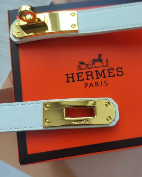 Трендовий шкіряний вузький ремінь Hermes white/gold | Зображення 4