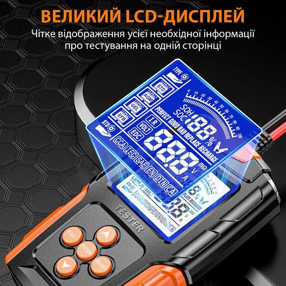Тестер акумуляторів E-FAST TK-100 12/24 В Цифровий автомобільний аналізатор АКБ 26X-313 з LCD-дисплеєм для перевірки CCA, SOC | Зображення 9