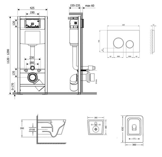 Набір Qtap Nest 4 в 1 підвісний унітаз Crow Ultra Quiet 490x360x290 + комплект інсталяції QT05335171W45130 | Зображення 1