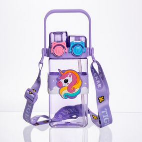 Пляшка для води дитяча з трубочкою 550 мл з ручкою та ремінцем 19 см Фіолетовий HP-18-3V